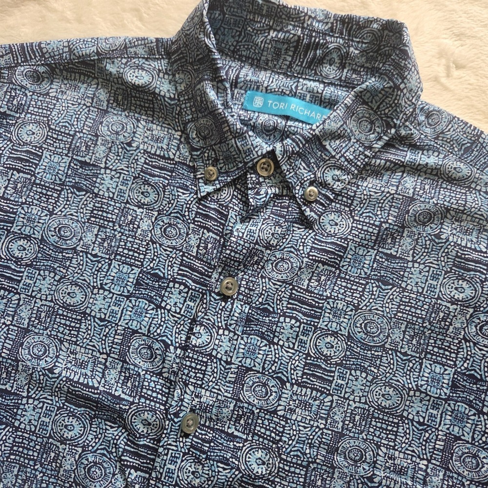 Tori Richard Blue Ice Block Long Sleeve Button Up Mens XS
